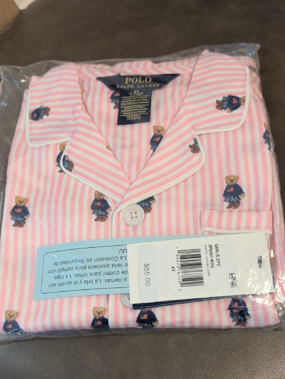 Polo Ralph Lauren Toddler Girls Polo Bear Long Sleeve and Pant Pajamas, 2-Piece
